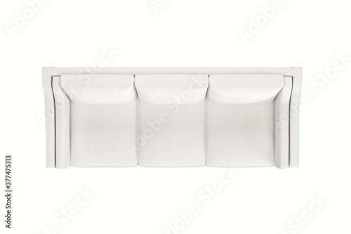 modern white color fabric sofa 3 seat on white isolate background. top view.