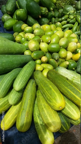 fresh green cucumber and lemon 