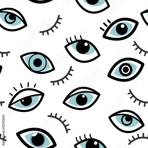 Eyes hand drawn seamless pattern background.