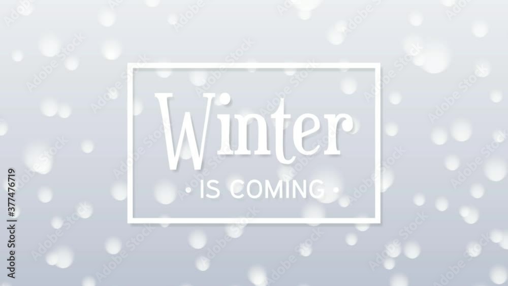 Winter is coming, background with text. A cold Christmas with snowfall. 2D animation. Seamless footage 4k