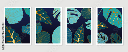 Luxury cover design template. Tropical leaf line arts design for packaging design, social media post, wall art,cover, banner, creative post, Gold geometric pattern design vector