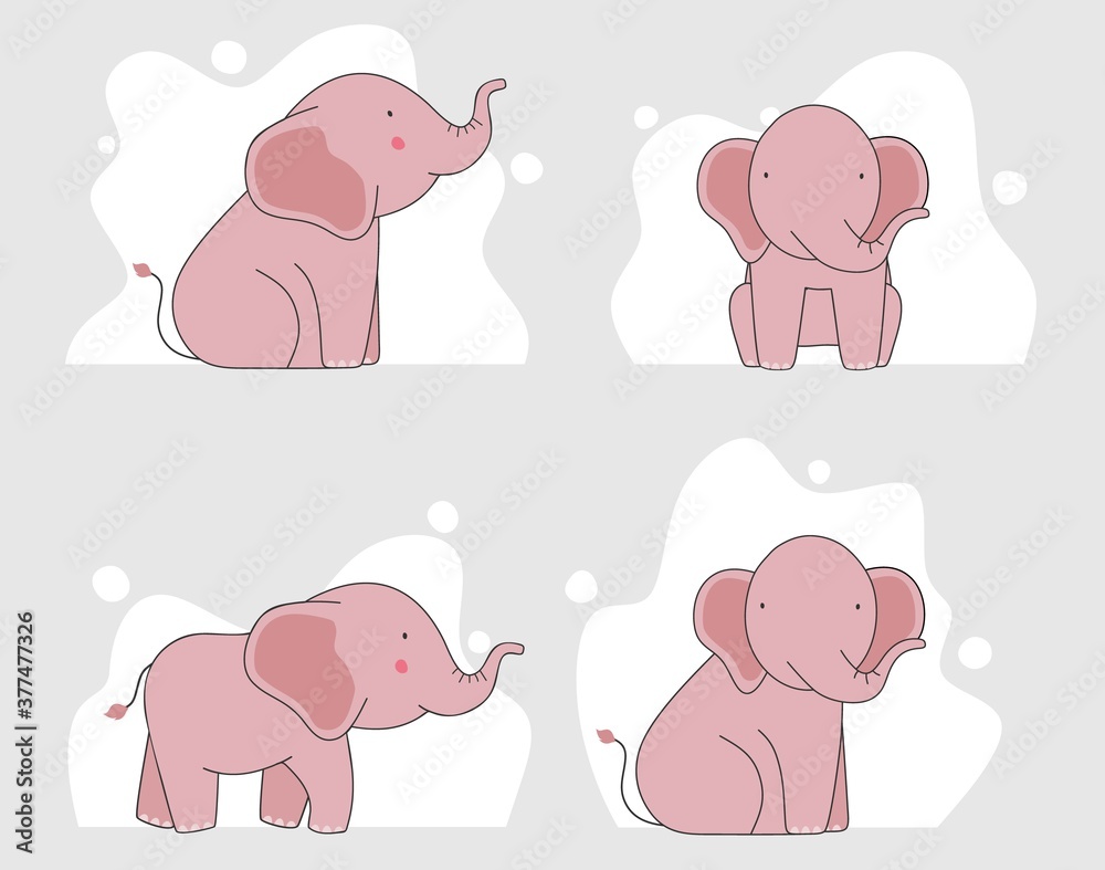 Vector set of cute isolated elephants