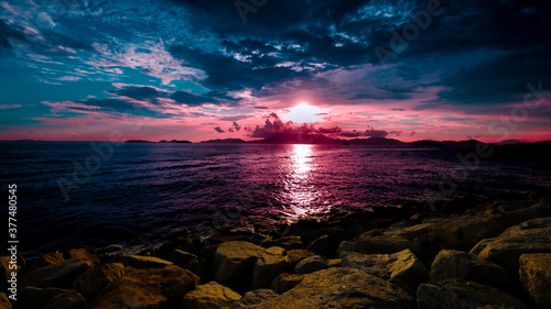 Pink Sunset Over the Water in Cyberport, Hong Kong photo