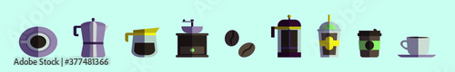 set of coffee element and icon design template with various models. vector illustration isolated on blue