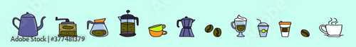 set of coffee element and icon design template with various models. vector illustration isolated on blue