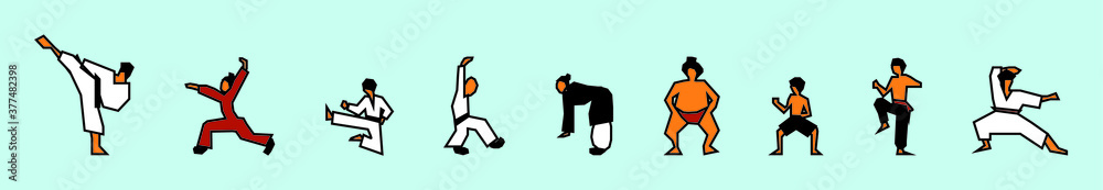 set of asian martial arts. cartoon icon design template with various models. vector illustration set of asian martial arts. cartoon icon design template with various models. vector illustration
