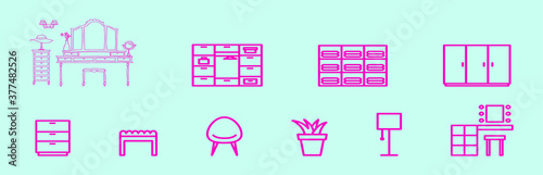 set of dressing room cartoon icon design template with various models. vector illustration