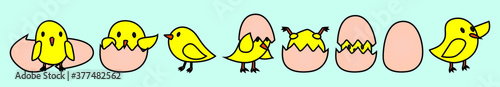 set of yellow easter chicken cartoon icon design template with various models. vector illustration