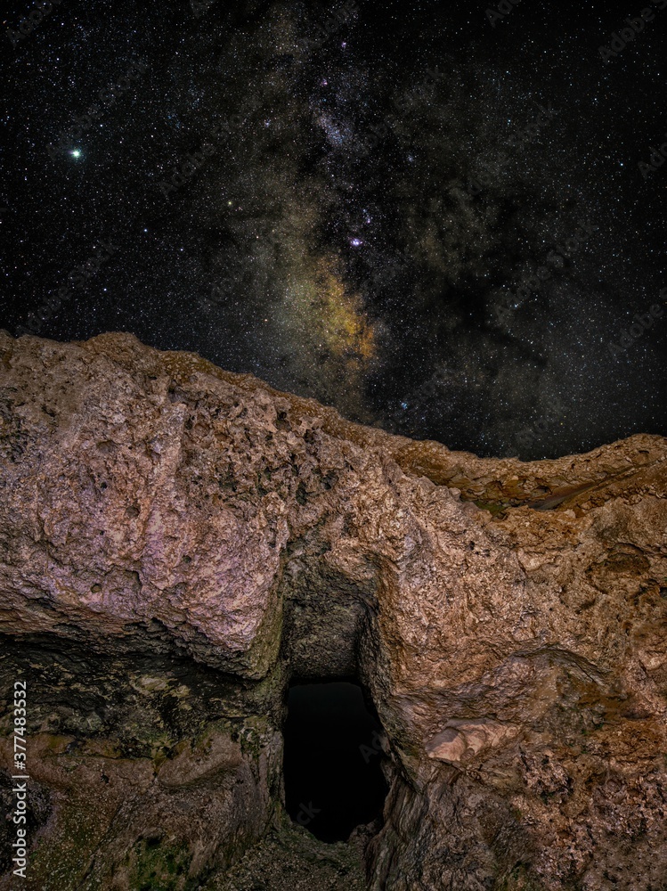 Jupiter and the Milky Way rise over the mysterious sea-facing window at the Gebel Ciantar Bronze Age settlement in Dingli.
