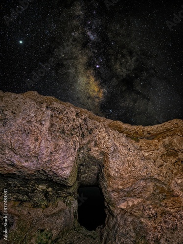 Jupiter and the Milky Way rise over the mysterious sea-facing window at the Gebel Ciantar Bronze Age settlement in Dingli. 