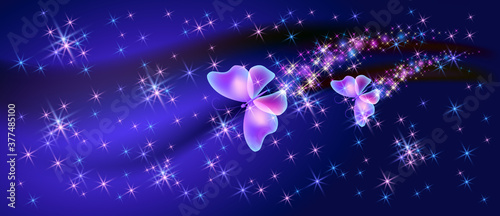 Fantasy fabulous butterflies with mystical wings and sparkle glowing stars