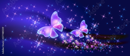 Fantasy fabulous butterflies with mystical wings and sparkle glowing stars