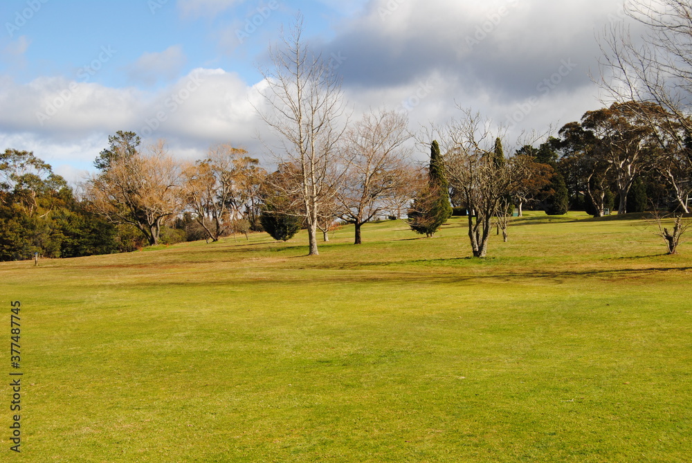 The golf course fields without people in Leura, Australia