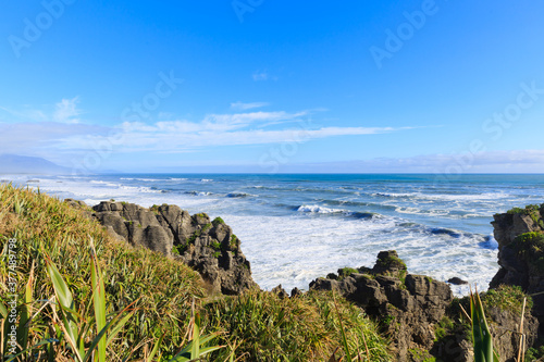 The famous Pancake Rocks near Punakaiki on the west coast of south island in New Zealand.