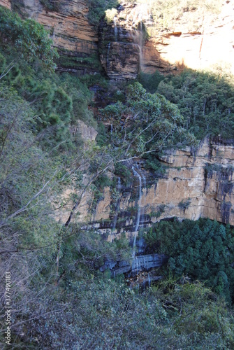 Hiking hear waterfalls in Wentworth Falls in Blue Mountains national park  Australia