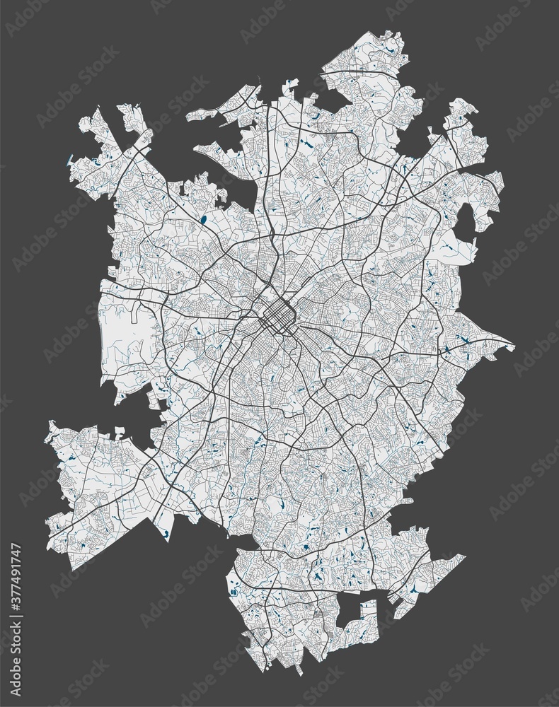 Detailed map of Charlotte city, Cityscape. Royalty free vector illustration.