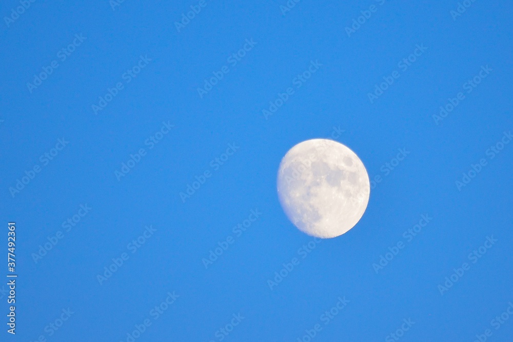 Full Moon in blue dusk sky background Full Moon in blue dusk sky background