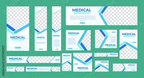 Set of Medical Health Banners of standard size with a place for photos. Vertical, horizontal and square template. vector illustration EPS 10