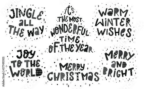 set of hand lettering christmas quotes isolated on white background. Good for posters, prints, cards, signs, invitations, logos, stickers, etc. EPS 10