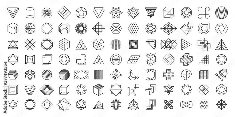Geometric shapes. Linear design. Minimal modern shapes. Vector set. Minimalist geometric forms for your design project. Trendy hipster background and logotypes.  