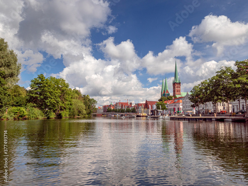 Boat trip through Lübeck city during summer time