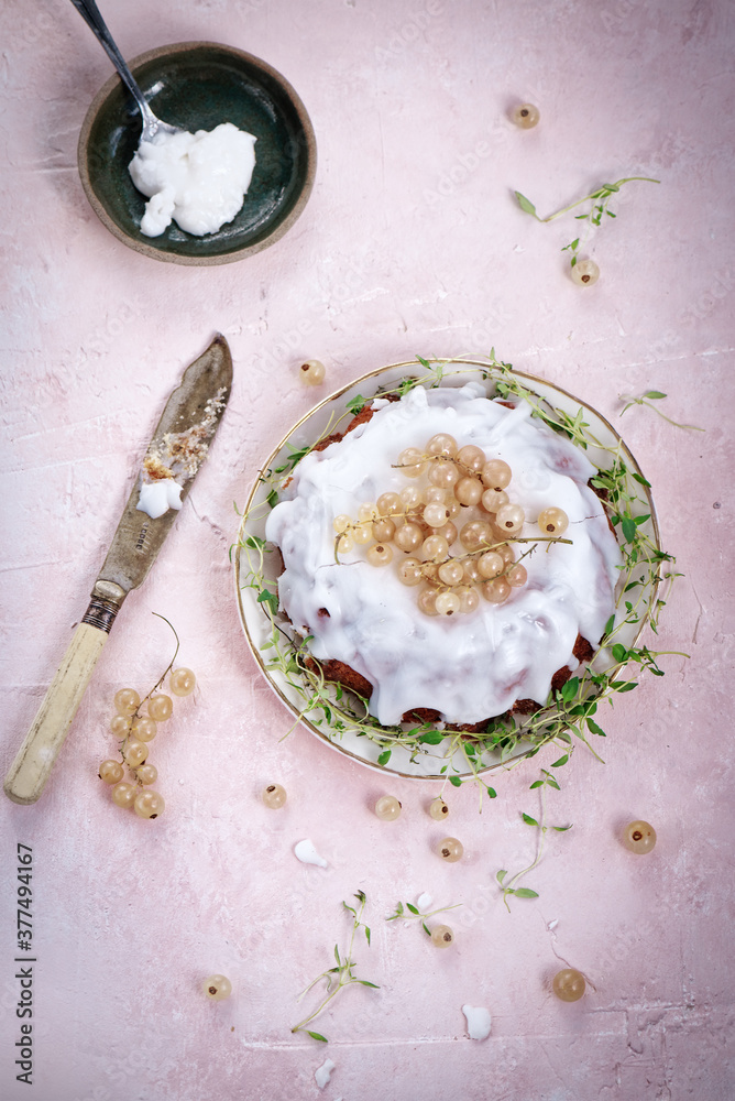 Perfect cake decorated with white currant and icing Perfect cake decorated with white currant and icing