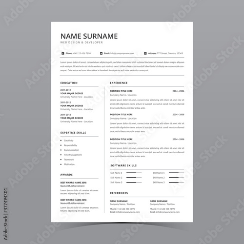 Professional Resume Template Vector Design