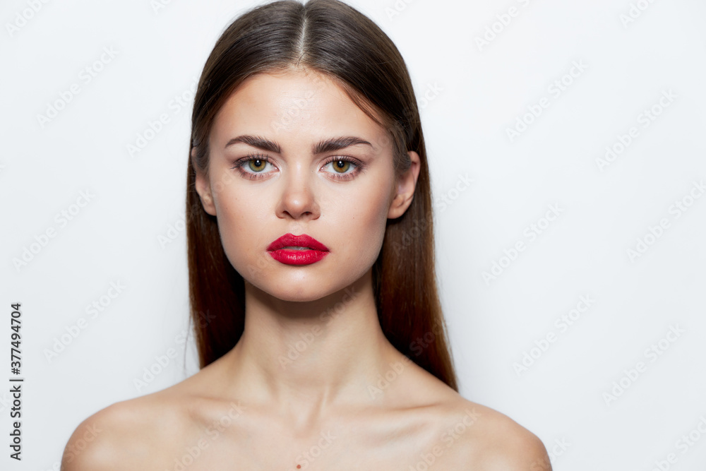 Woman portrait skin care Red lips glamor attractive look long hair Woman portrait skin care Red lips glamor attractive look long hair