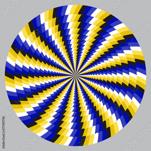 Optical illusion with motion effect vector background. Wavy stripes move around center.