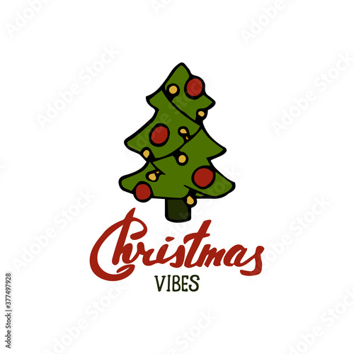 Christmas lettering with decor on white background