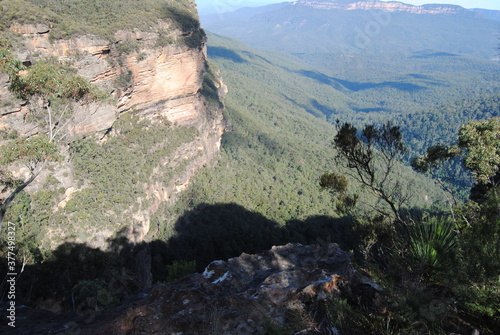 Hiking near waterfalls in Wentworth Falls in Blue Mountains national park, Australia