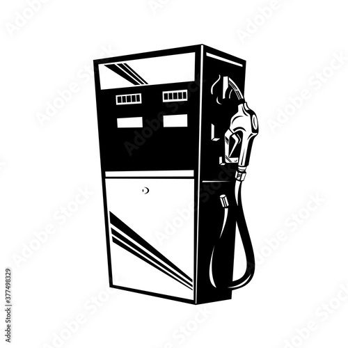 Vintage Gasoline Gas Fuel Petroleum Petrol Pump Station Retro Black and White