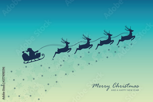 christmas banner santa claus in a sleigh with reindeer vector illustration EPS10