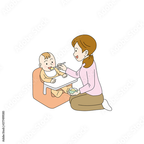 赤ちゃんにごはんをあげるママ