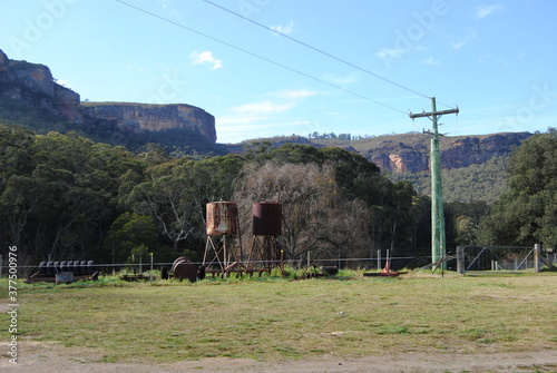 Country side with the cliffs in the valley in the Blue Mountains national park in NSW, Australia photo