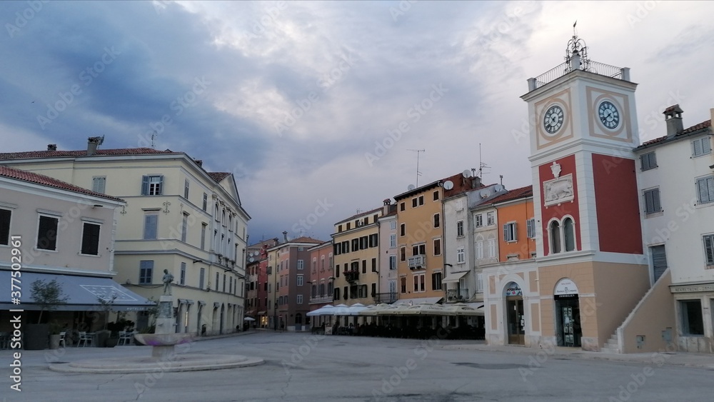 Main square in Rovinj, Croatia in the evening