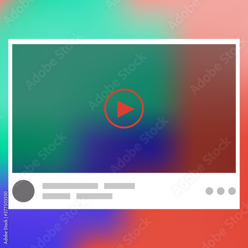 Mockup for video with play button. Live streaming, movie, online multimedia. Vector illustration.