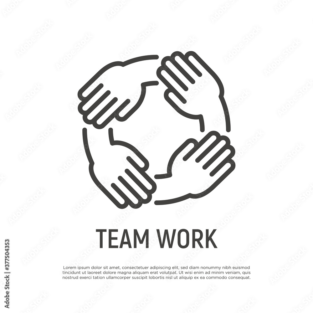 Teamwork, hands holding each other by wrist. Thin line icon. Collaboration, support, solidarity, effective work in group. Vector illustration. Teamwork, hands holding each other by wrist. Thin line icon. Collaboration, support, solidarity, effective work in group. Vector illustration.