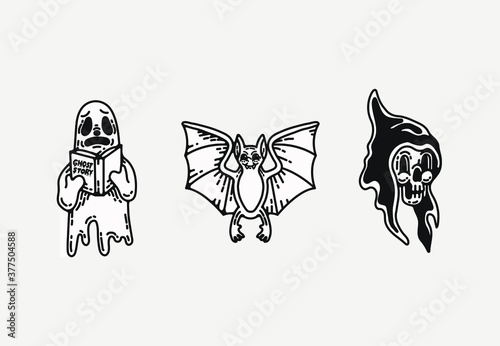 halloween scary occult witchcraft vector illustrations, elements for graphic design projects, clip art flashsheet. isolated graphics for logos invitations, icons , tattoos and creative projects. 