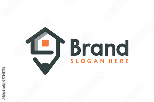 Creative pencil from home logo design.