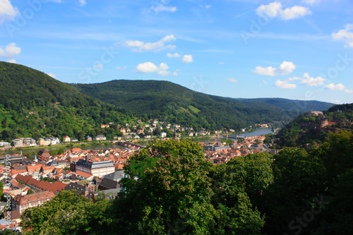 Heidelberg skyline aerial view from above. Heidelberg skyline aerial view of old town river and bridge, Germany.