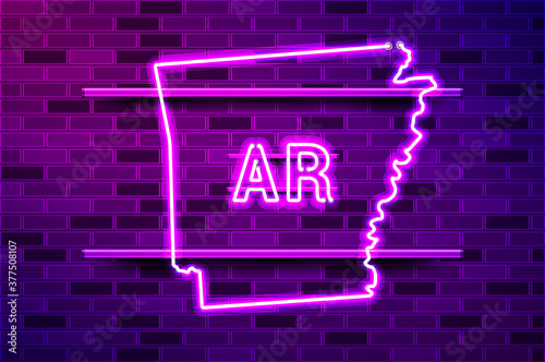 Arkansas US state glowing purple neon lamp sign
