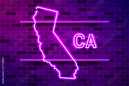 California US state glowing purple neon lamp sign