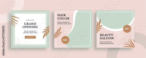 Set of editable templates for Instagram post, Facebook square, corporate, advertisement, and business, store, skincare, fresh design with simple pink and brown color. (2/3)