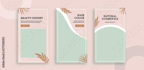 Set of editable templates for Instagram story, Facebook story, corporate, advertisement, and business, store, skincare, fresh design with simple soft pink and brown color. (3/3)