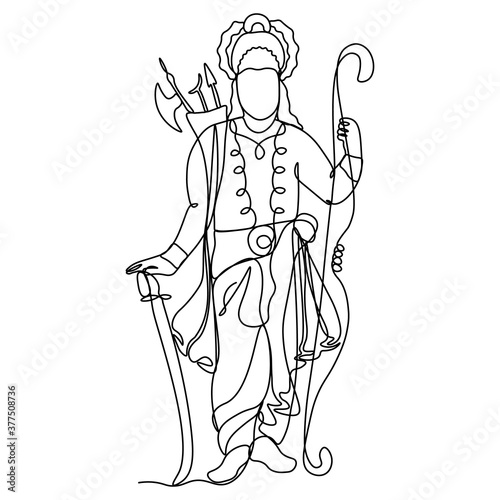 continuous line drawing. Rama. Silhouette. God. photo