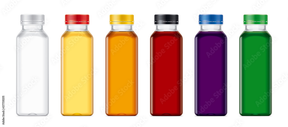 Set of Plastic Bottles with transparent drinks. Set of Plastic Bottles with transparent drinks.
