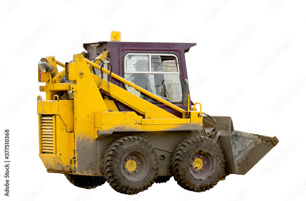 small yellow tractor on a white background