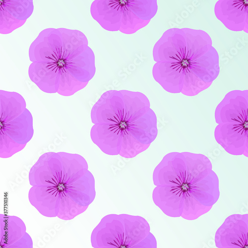 The pink Petunia flower with a light blue gradient background, geometric pattern, seamless texture, vector.