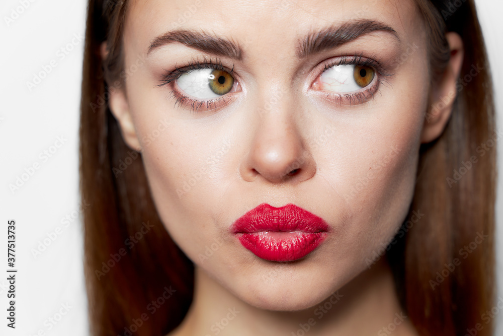 portrait of woman close-up look aside red lips 